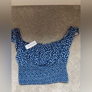 Blue Flower Crop top blouse
